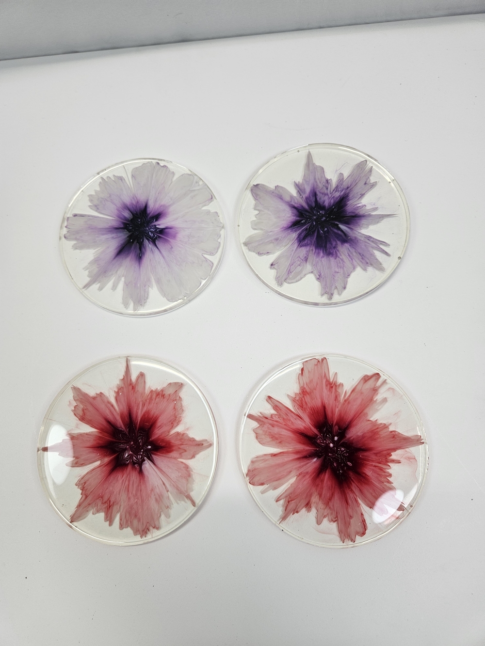 3D Resin Flower Bloom Coasters Set of 4 Handmade Floral Drink Alcohol Ink Mat